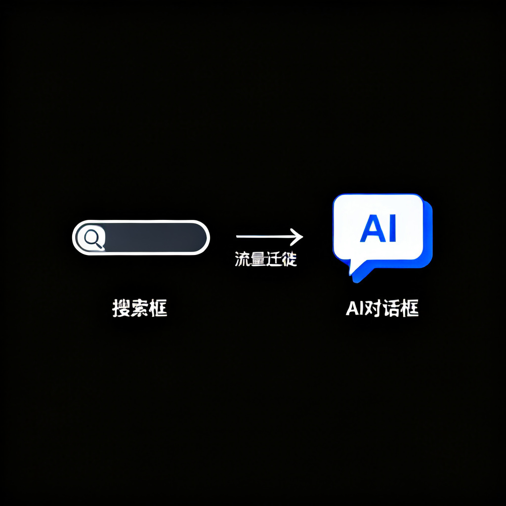 流量迁徙的示意图，从搜索框到AI对话框