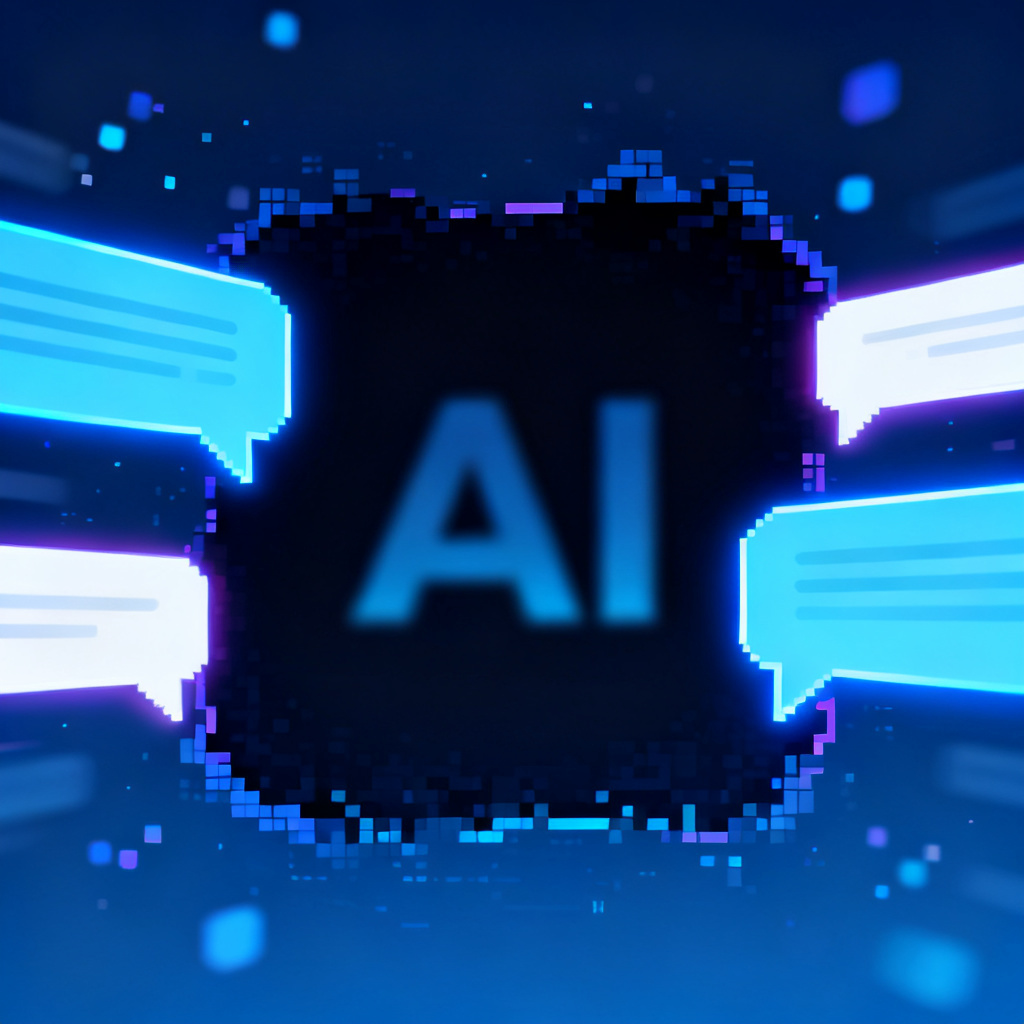A brand's logo fading into a digital void, with AI chat bubbles passing by without mentioning it, representing the crisis of invisibility in AI-generated answers